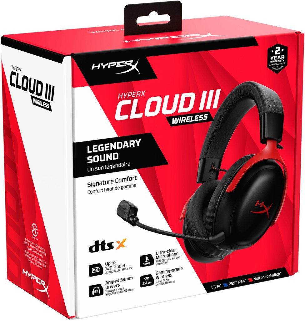 HyperX - Cloud III Wireless Gaming Headset for PC, PS5, PS4, and Nintendo Switch - Black/Red (Brand New)